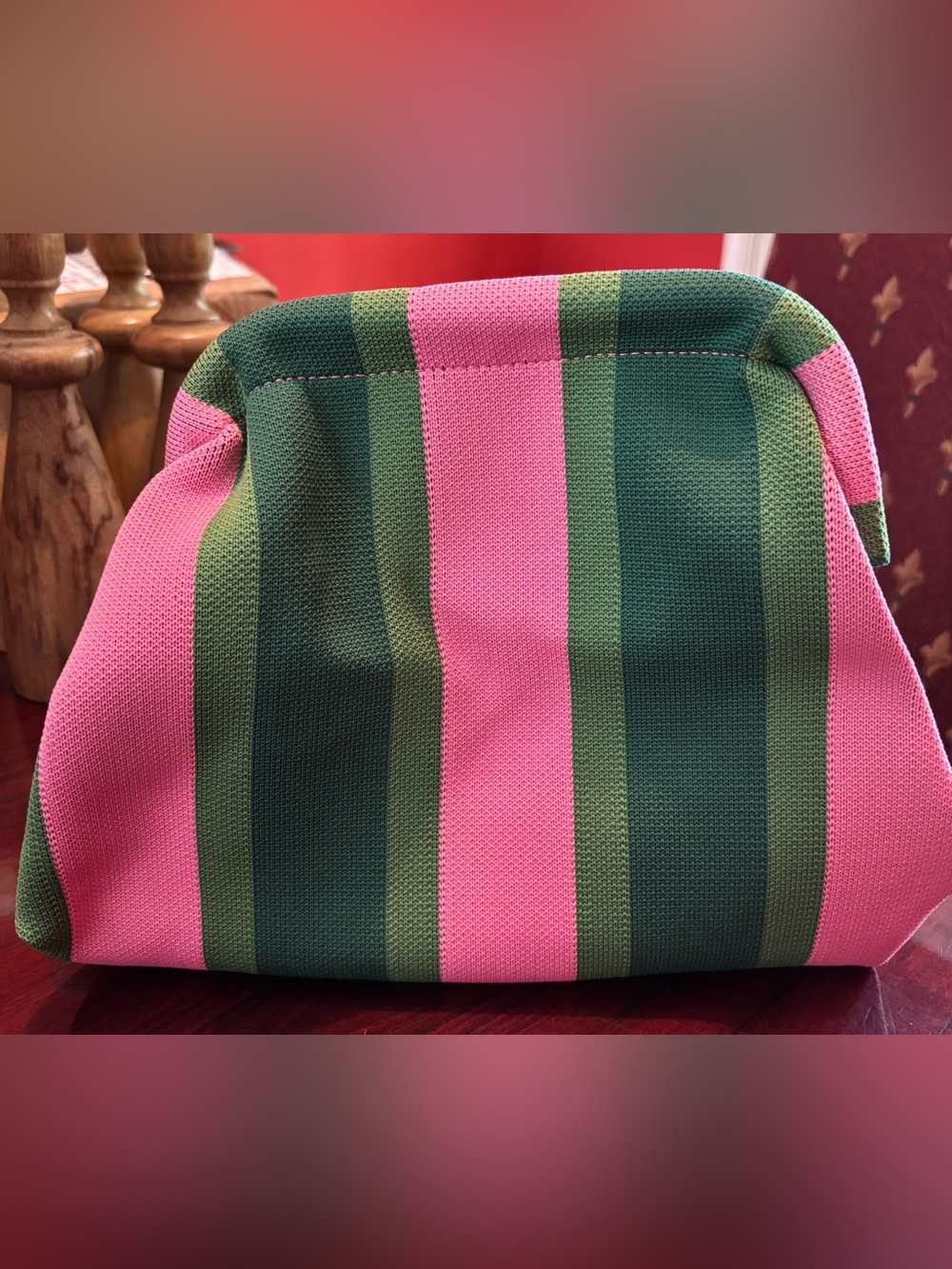 Striped Pink & Dark Green Women’s Cosmetic Pouch-medium-large size for this bag!